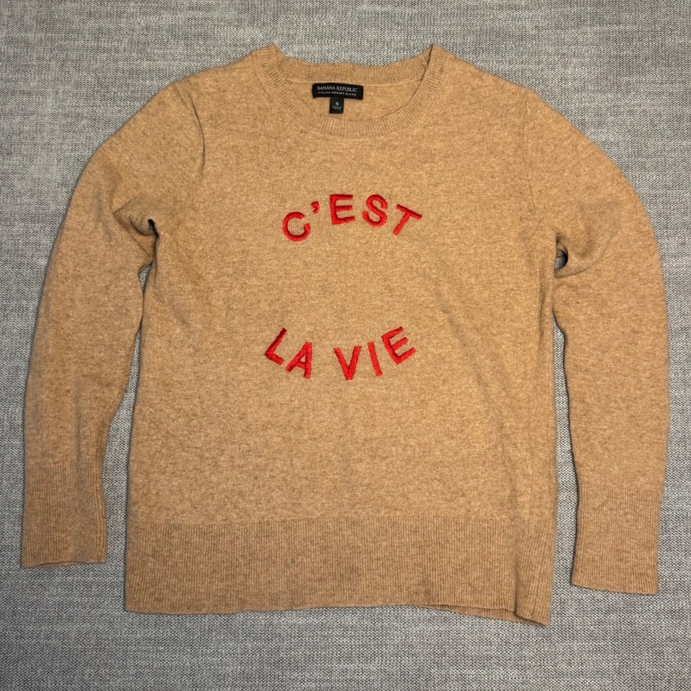 Banana Republic Italian Merino Blend "C'EST LA VIE" Sweater Size Small